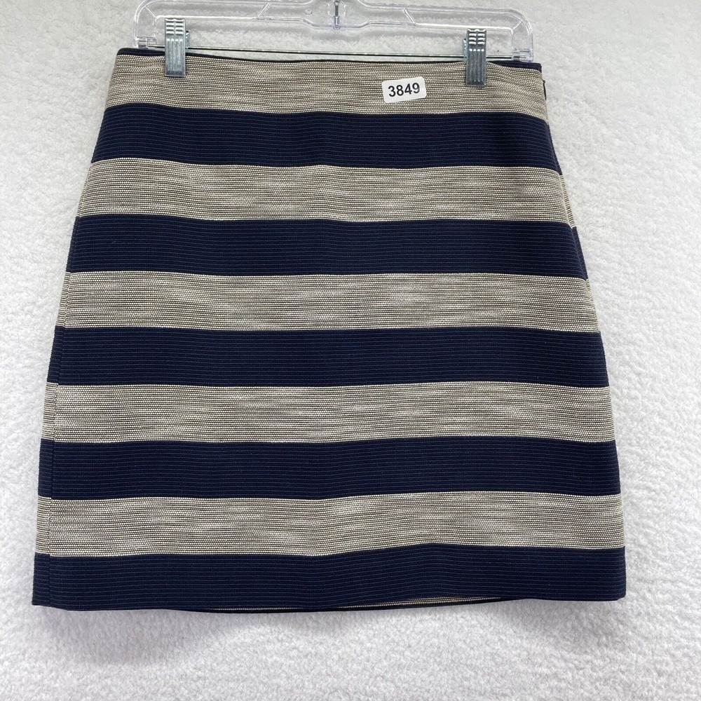 Ann‎ Taylor LOFT Womens A Line Skirt 4 Navy Blue Stripe Tweed Above Knee Lined